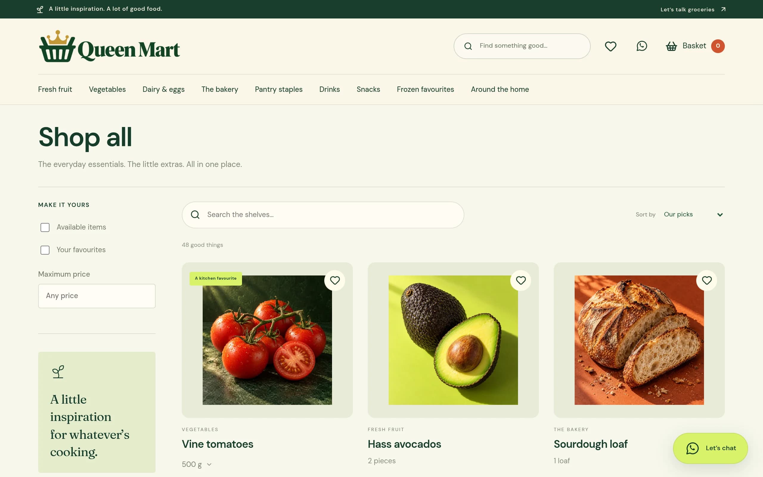 Grocery Shop live homepage