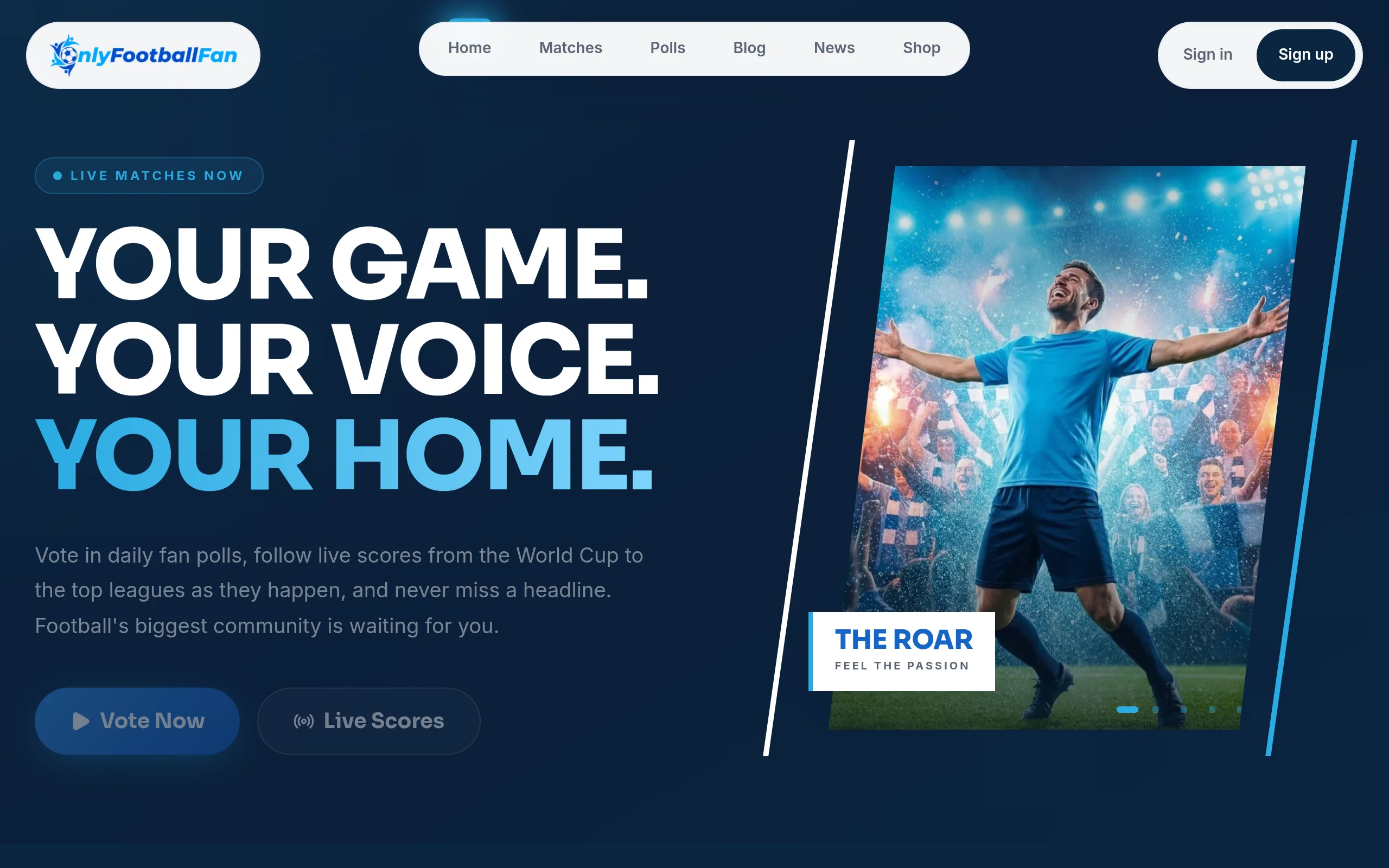 OnlyFootballFan live homepage